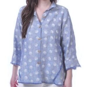 Like New John Mark Linen Chambray Button Front A Line Top Size XL
